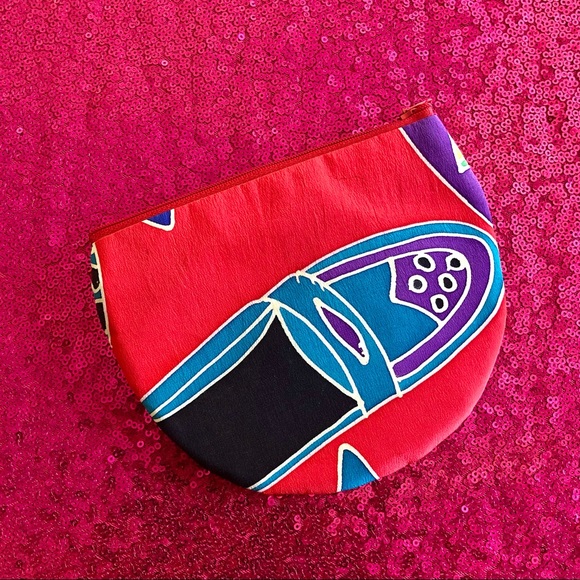 🥁VINTAGE Batik Hand Painted Silk Zipper Pouch - Picture 3 of 4